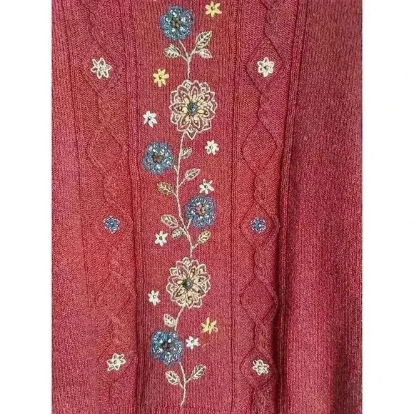 Alfred Dunner Vintage Cable Knit Embroidered Collared Sweater Womens Petite M - Picture 2 of 6